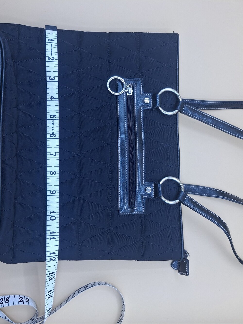 Franco Sarto Quilted Navy Tote with Silver Rings